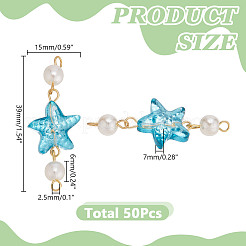 50Pcs Gradient Color Baking Paint Transparent Glass Starfish & ABS Plastic Imitation Pearl Connector Charms&nbsp;PALLOY-AR00033
