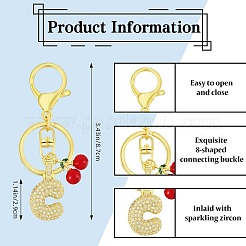 Brass Micro Pave Clear Cubic Zirconia Letter Pendant Keychain&nbsp;KEYC-SW00015-C