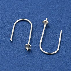 925スターリングシルバーピアスフック  片穴ビーズ用イヤーワイヤー  s925スタンプあり  銀  21ゲージ  19x10x3mm  ピン：0.7mm&nbsp;STER-NH0001-40S