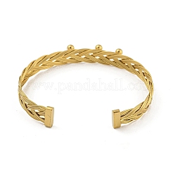 304 Stainless Steel Grid Braided Open Cuff Bangles for Women&nbsp;BJEW-E100-02G