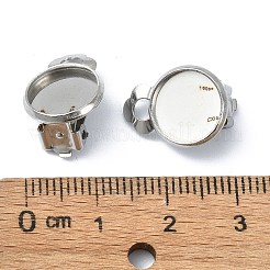 変色しにくい304ステンレススチールのクリップ式イヤリング金具  フラットラウンドイヤリングのセッティング  カン付き  ステンレス鋼色  16.5x12x8.5mm  穴：3mm  トレイ：10mm&nbsp;STAS-Q318-07P