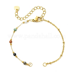 304 Stainless Steel Satellite  Chain & Faceted Round Mixed Gemstone Beads Link Chain Bracelet Making&nbsp;AJEW-JB01622