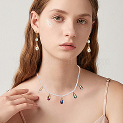 ファセットガラスペンダント30個  銅のアクセサリーワイヤーを使って  18KGP本金メッキ  ティアドロップ  ミックスカラー  20~21x9x5mm  穴：1.5~2mm&nbsp;FIND-GA0002-69