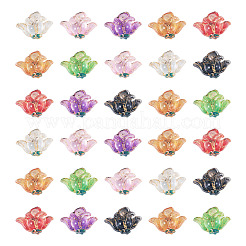 半透明樹脂カボション50個  黄金の金属で囲まれた花  ミックスカラー  10x13~13.5x3.5mm&nbsp;RESI-TA0005-66