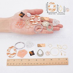 DIYイヤリング作成キット  酢酸セルロース（樹脂）ペンダントを含む  304ステンレススチールリンク  真鍮製のリンキングリングとピアスフック  ミックスカラー  17~43.5x10~34x2.5~3mm  穴：1.2~1.5mm  18pc&nbsp;DIY-SC0013-09