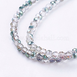 ハーフメッキファセットロンデル電気メッキガラスビーズ連売り  グリーン  3x2mm  穴：1mm  約135~148個/連  34~37cm&nbsp;X-EGLA-D020-3x2mm-15