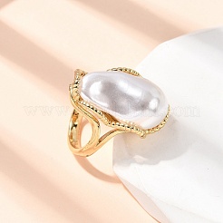Brass ABS Imitation Pearl Cuff Open Rings for Women&nbsp;RJEW-B160-03G