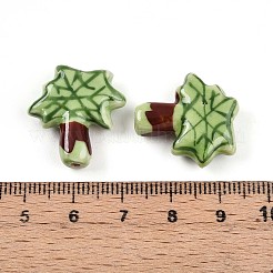 手作りの陶器ビーズ  ファンシーアンティーク施釉磁器  ツリー  薄緑  21~22.5x20~21.5x6.5~7mm  穴：1.2~2.5mm&nbsp;PORC-N009-02