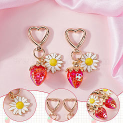 2Pcs Strawberry & Flowers Alloy Enamel & Acrylic Pendant Decoration&nbsp;HJEW-SP0001-12B