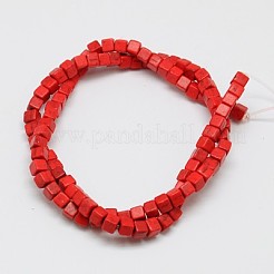合成ターコイズビーズ連売り  染め  キューブ  レッド  4x4x4mm  穴：1mm  約95個/連  15.75インチ&nbsp;X-TURQ-G108-4x4mm-11