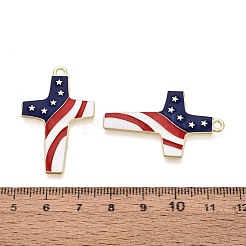 独立記念日合金エナメルペンダント  クロスチャーム  ライトゴールド  ダークブルー  39x24x2mm  穴：2.2mm&nbsp;ENAM-T021-77A-G