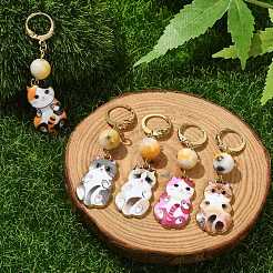 Cat Shapes Alloy Enamel Pendants Decorations&nbsp;HJEW-JM01766