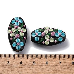 手作りランプワークビーズ  花とオーバル  ライトスカイブルー  28.5x15.5x11mm  穴：2.5mm&nbsp;LAMP-K042-02B