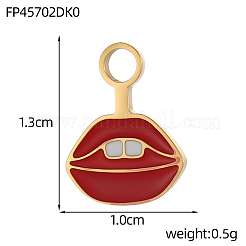 304ステンレススチールエナメルペンダント  リップチャーム  イオンプレーティング（ip）  長持ちメッキ  18KGP本金メッキ  レッド  13x10mm  穴：2mm&nbsp;STAS-OY013-65G