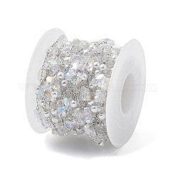 手作りのガラス蝶と ABS プラスチック模造パール ビーズ チェーン  304ステンレススチール製金具付き  ハンダ付け  スプールで  ステンレス鋼色  4x3.5mm  6x7.5x4.5mm  約16.40フィート（5m）/ロール&nbsp;CHC-R135-15P