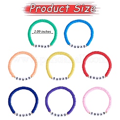 8 個 8 色ポリマークレイ heishi サーファーストレッチブレスレットセット  アクリル ワード スクワッド プレッピー ブレスレット 女性用  ミックスカラー  内径：2-1/8インチ（5.5cm）  1個/スタイル&nbsp;BJEW-SW00085