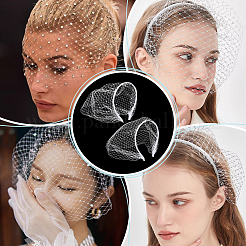 メッシュベールクロスヘアバンド2色2個  ラインストーン付き  女性と女の子のためのヘアアクセサリー  ホワイト  245~265mm  内径：115.5mm  1個/スタイル&nbsp;FIND-OC0003-95C