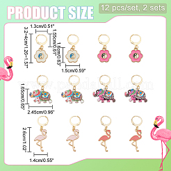 Flamingo/Yin Yang Flower/Elephant Alloy Enamel Pendant Stitch Markers&nbsp;HJEW-AB00460