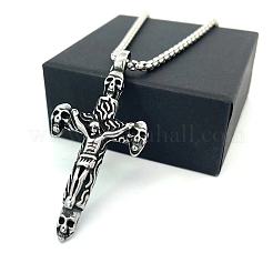 Vintage Punk 304 Stainless Steel Skull Jesus Cross Pendant Necklaces for Men&nbsp;AP1253