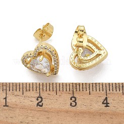 真鍮マイクロペーブクリアキュービックジルコニアスタッドピアス  ハート  16KGP本金メッキ  11.5x12mm&nbsp;EJEW-C139-06G