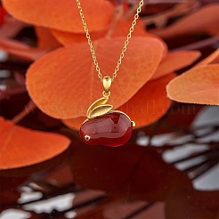 Red Dyed Natural White Jade & Cubic Zirconia Bunny Pendant Necklace&nbsp;JN1072A