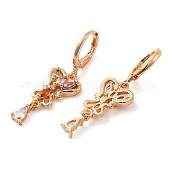 ラックメッキゴールデンブラスダングルフレンチフックピアス  キュービックジルコニア付き  蝶  カラフル  36x11mm&nbsp;EJEW-B037-20G
