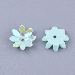 不透明樹脂ビーズキャップ  ABカラーメッキ  マルチ花弁  花  ミックスカラー  9.5x9.5x2.5mm  穴：1mm&nbsp;RESI-T040-015