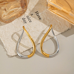 304 Stainless Steel Two Tone Hollow Teardrop Stud Earrings&nbsp;UK5344
