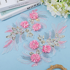 ポリエステル刺繍レース布パッチ  花  ミシンアクセサリー  スパンコール付き  ショッキングピンク  345x155x9mm&nbsp;AJEW-WH20070-078