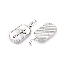 真鍮と貝殻のペンダント  カドミウムフリー＆鉛フリー  長方形と十字のチャーム  プラチナ  20x11x3mm  穴：6x3.5mm&nbsp;KK-N254-207P