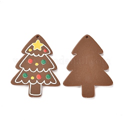 クリスマステーマ3Dプリントレジンペンダント  DIYイヤリングアクセサリー  クリスマスツリー  シエナ  クリスマスツリー模様  39.5x30x2.5mm  穴：1.6mm&nbsp;RESI-I036-06