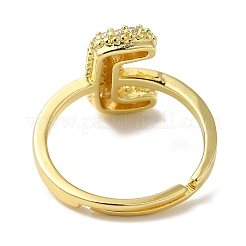 Rack Plating Letter Brass Micro Pave Clear Cubic Zirconia Adjustable Rings for Women&nbsp;KK-S391-03G-J