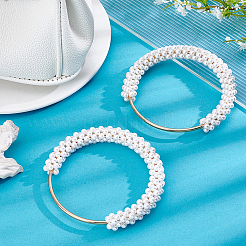 Resin Imitation Pearl Beaded Iron Ring Bag Handles&nbsp;FIND-WH0435-72KCG-01