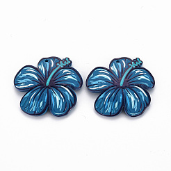 3Dプリントアクリルパーツ  ハイビスカスの花  スチールブルー  36.5x39x6mm  穴：1.6mm&nbsp;KY-S163-362