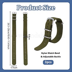 ナイロン時計バンド3本  ステンレス鋼のバックルが付いている  ダークオリーブグリーン  265~290x17.5x9mm&nbsp;AJEW-OC0015-63B