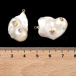 Brass & Pearl Micro Pave Cubic Zirconia Pendants&nbsp;KK-H259-13D-G01
