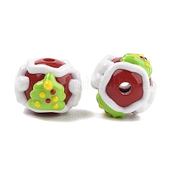 クリスマステーマの手描きアクリルとエナメルビーズ  ラウンド  クリスマスツリー  17~22.5x17~22x15mm  穴：3.5mm&nbsp;MACR-C006-01J
