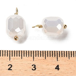 ガラスチャーム  ラックメッキ本物の18Kゴールドメッキ真鍮ループ付き  ファセット列  ホワイトスモーク  14.5x7.5mm  穴：1.4mm&nbsp;KK-M266-04G-01
