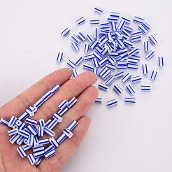 ガラス竹ビーズ  不透明な色が染み込む  丸い穴  ブルー  8~10x4mm  穴：1.8mm  約200個/50g&nbsp;X-SEED-S055-A-003