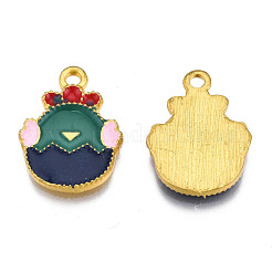 メッキ合金エナメルチャームラック  カドミウムフリー＆鉛フリー  ゴールドカラー  おんどり  プルシアンブルー  20x15x2mm  穴：1.8mm&nbsp;ENAM-S122-56G