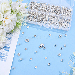 520個真鍮ラインストーンスペーサービーズ  カドミウムフリー＆鉛フリー  ストレートフランジ  ロンデル  銀  6~10x3~4mm  穴：1~2.5mm  3スタイル&nbsp;RB-PA0001-07A
