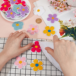 36個 6色 タオル刺繍風 コットン アイロン接着/縫い付けパッチ  アップリケ  バッジ  洋服用  花  ミックスカラー  53.5x51.5x2.5mm  6個/カラー&nbsp;DIY-GO0002-60
