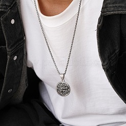 Stainless Steel Dragon Round Pendant Box Chain Necklaces for Men&nbsp;PW-WG0759A-01
