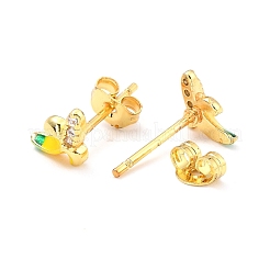 バナナブラスマイクロパヴェクリアキュービックジルコニアスタッドピアス  エナメル  長持ちメッキ  18KGP本金メッキ  8.7x5.5mm  ピン：0.9mm&nbsp;EJEW-D273-03G