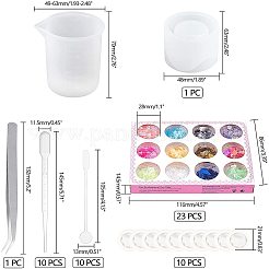 DIYシリコン製キャンドルホルダー型キット  レジン型  透明プラスチック丸型撹拌棒付  使い捨てラテックス指サック  ネイルアートスパンコール/ペイレット  UVジェルネイルアート錫箔  ミックスカラー  48x63mm&nbsp;DIY-AR0001-10