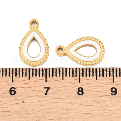 304ステンレススチールエナメルペンダント  ティアドロップチャーム  ゴールドカラー  ホワイト  15x9x1.5mm  穴：1.5mm&nbsp;STAS-Z190-01G-02