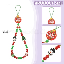 ランプワークとアクリルのクリスマス携帯ストラップリストストラップ  ナイロン糸で  雪だるま  カラフル  240mm&nbsp;HJEW-SZ00096