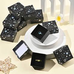 星柄紙製ジュエリーギフトボックス12個  内部のスポンジ  リング用  ピアスとペンダント  正方形  ブラック  5.2x5.2x3.2cm&nbsp;CON-FS0001-25