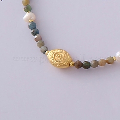 Natural Indian Agate Faceted Round & Natural Pearl Beaded 925 Sterling Silver Oval Pendants Necklaces&nbsp;RJ3624