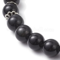 Natural Obsidian 9MM Round Beaded Stretch Bracelets for Women&nbsp;BJEW-JB12256-02